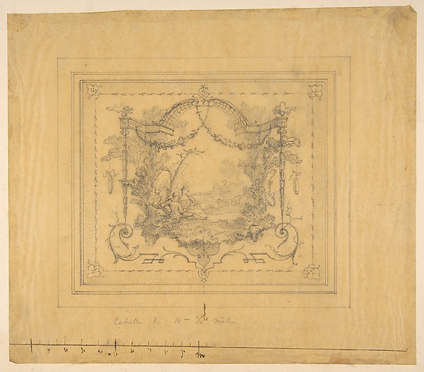 Jules-Edmond-Charles Lachaise, Design for a panel painted with a pastoral scene and rococco motifs