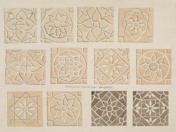Unknown, One of thirty drawings of details of architectural stone and mother-of pearl ornament taken from rubbings and moulds of monuments in Ahmedabad, the capital seat of the Ahmad, Shahi dynasty.