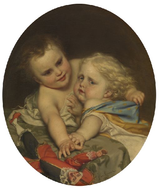 Jozef Van Lerius, Two Children Playing Around