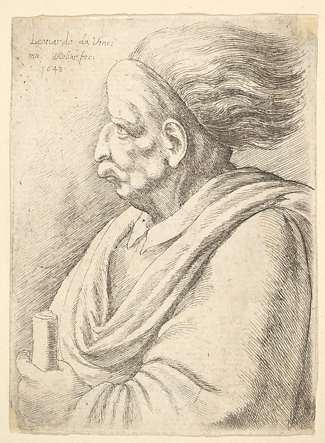 Wenceslaus Hollar, Man with caricatured features and hair streaming behind, in half-length to left