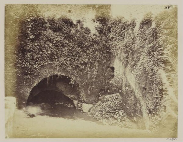 Parker, John Henry, The Tiber, Cloaca Maxima - Interior near the Arch of Janus, The stone arch appears to be original, B.C. 533 (?), or B.C. 390 (?). [Livii Hist., i. 56, and v. 55.] The Brick Arches are of the time of Agrippa, B.C. 21.