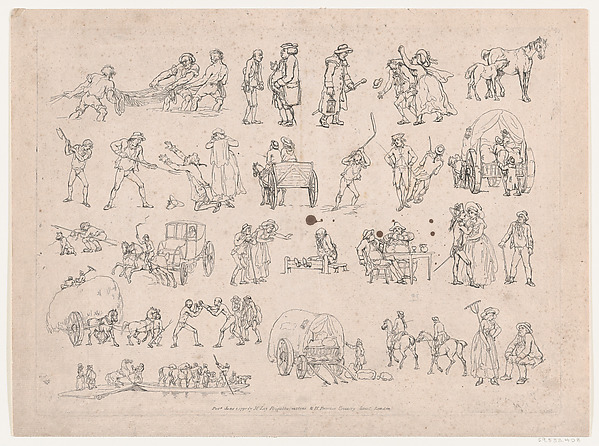 Thomas Rowlandson, Plate 4, Outlines of Figures, Landscapes and Cattle...for the Use of Learners