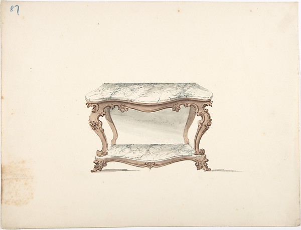 Anonymous, British, 19th century, Design for a Marble Topped Table with a Marble Shelf
