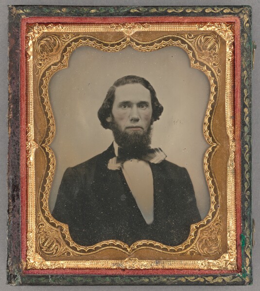 Unknown, [Portrait of a Seated Man with Chin Beard and Long Hair in Bow Tie]