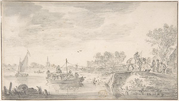 Jan van Goyen, River Scene with Towboat