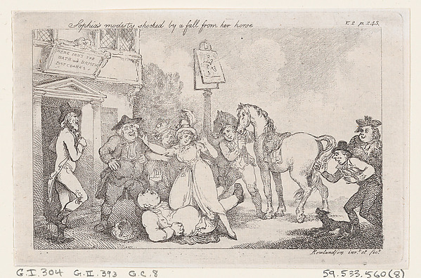 Thomas Rowlandson, Sophia's Modesty Shocked by a Fall from her Horse, from "The History of Tom Jones, a Foundling"