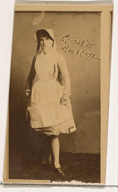 W. Duke, Sons & Co., Unknown actress in white cap and apron, from the Actors and Actresses series (N145-1) issued by Duke Sons & Co. to promote Cross Cut Cigarettes