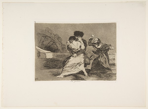 Goya (Francisco de Goya y Lucientes), Plate 9 from "The Disasters of War" (Los Desastres de la Guerra): 'They don't like to' (No quieren)