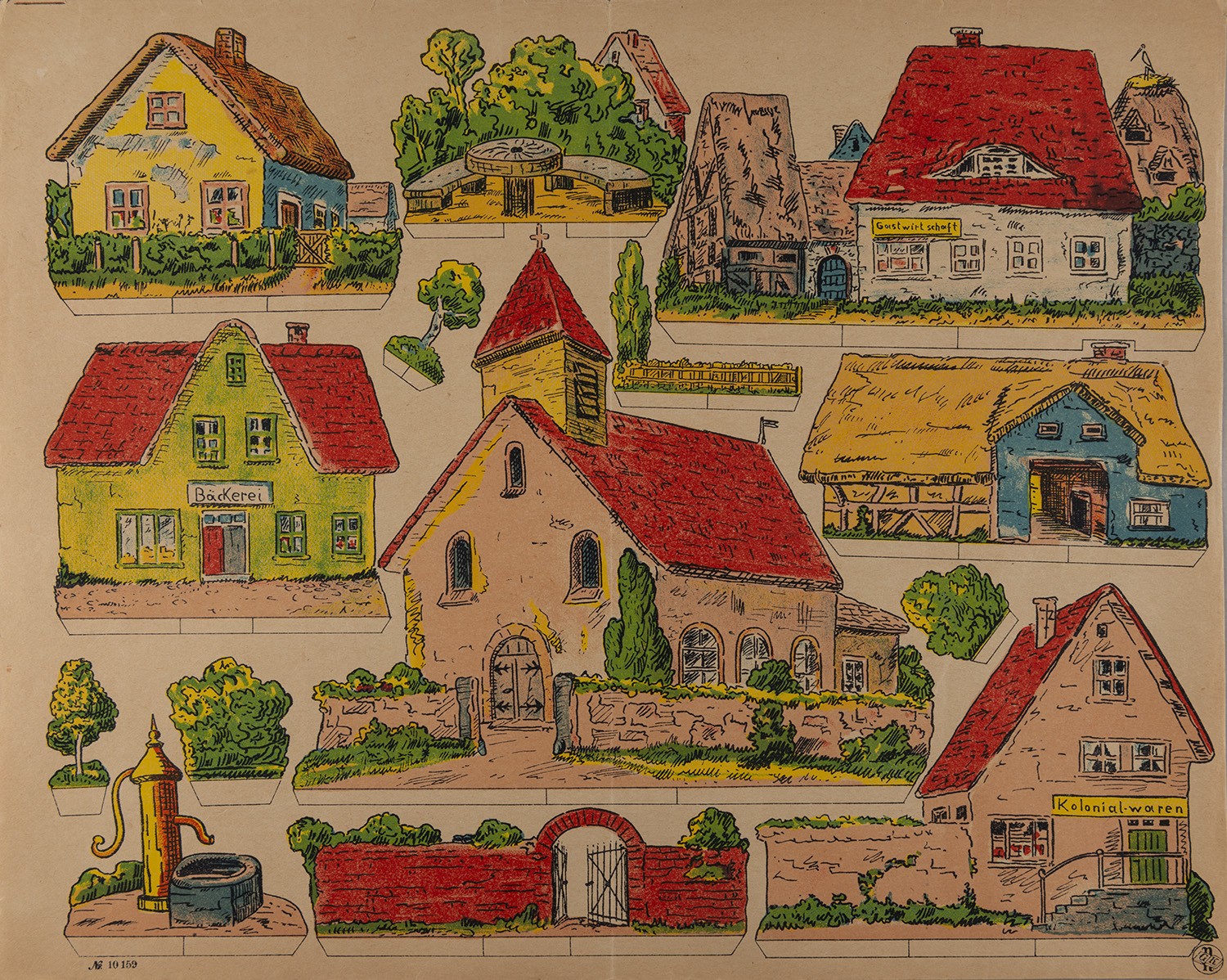 Gustav Kühn (Druckerei und Verlag), Ausschneidebogen Dorf (Neuruppiner Bilderbogen Nr. 10159)