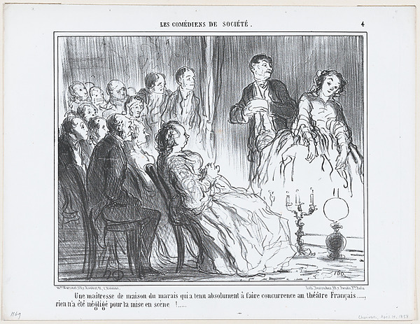 Honoré Daumier, Une maîtresse de maison du marais..., from Les Comédiens de Société, published in "Le Charivari"