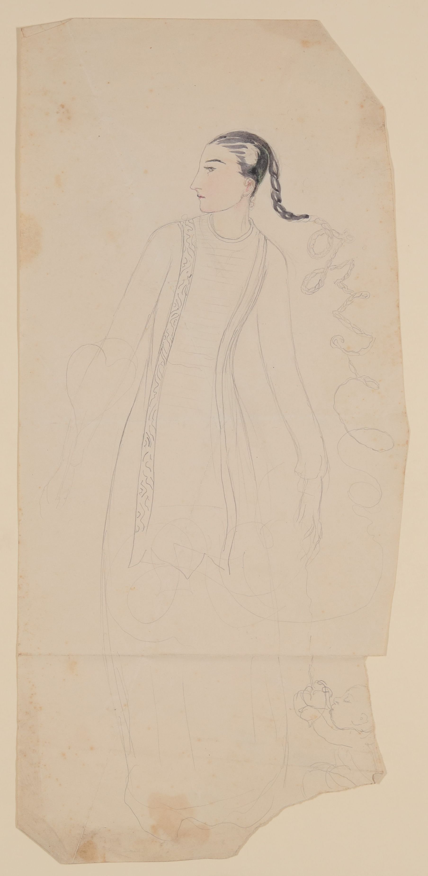 Gisela von Arnim, Orientalin mit langem Zopf [aus einer Mappe mit Skizzenblättern von Gisela von Arnim und Herman Grimm]
