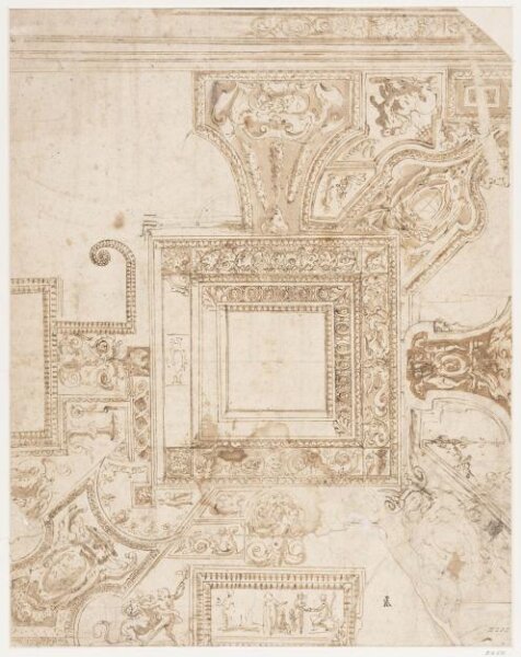 Unknown, Design for a ceiling decorated with grotesques, with a cardinal's coat of arms (not recognizable) in two corners