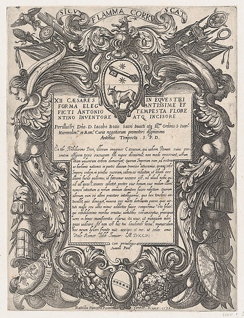 Antonio Tempesta, Frontispiece to "The First Twelve Roman Caesars" with the Coat of Arms of Jacopo Bosio