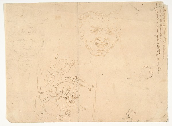Stefano della Bella, Head of a Satyr and Other Figure Studies
