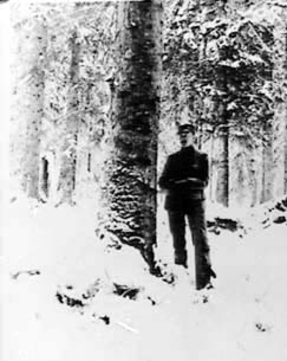 Anno Domkirkeodden, PORTRETT: KARSTEN HAUGER VED STORE TRÆR, OPPMÅLER, VINTER, MUSEBYMARKA,