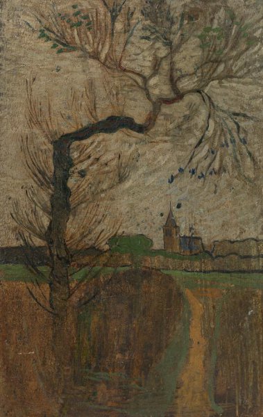 Richard Nicolaüs Roland Holst, Foothpad with Willow and a Village on the Horizon