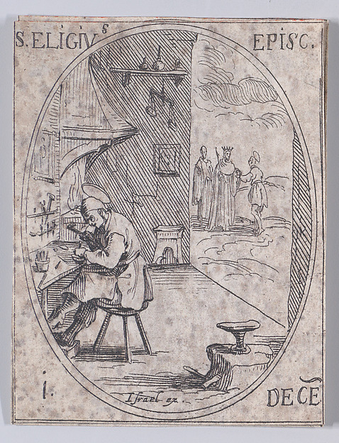 Jacques Callot, S. Eloim, évêque (St. Eligius, also known as St. Eloi, Bishop), December 1st, from "Les Images De Tous Les Saincts et Saintes de L'Année" (Images of All of the Saints and Religious Events of the Year)