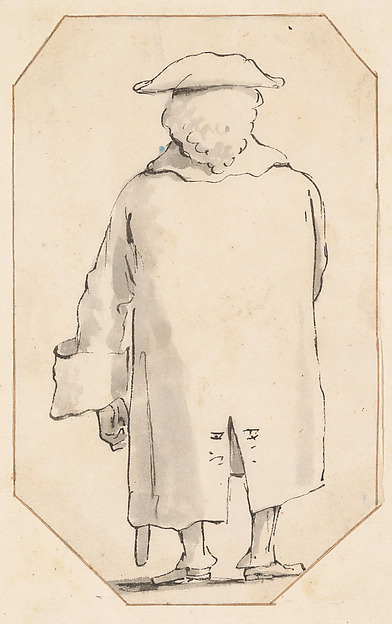 Giovanni Battista Tiepolo, Caricature of a Man Wearing a Wig and a Tricorne, Seen from Behind