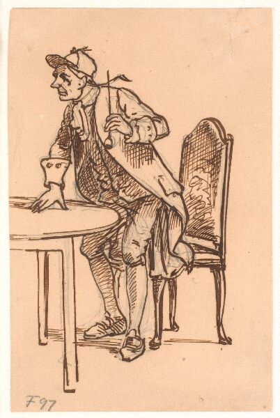 Wilhelm Marstrand, Mand med kasket og pibe rejser sig (diskuterende?) ved et bord