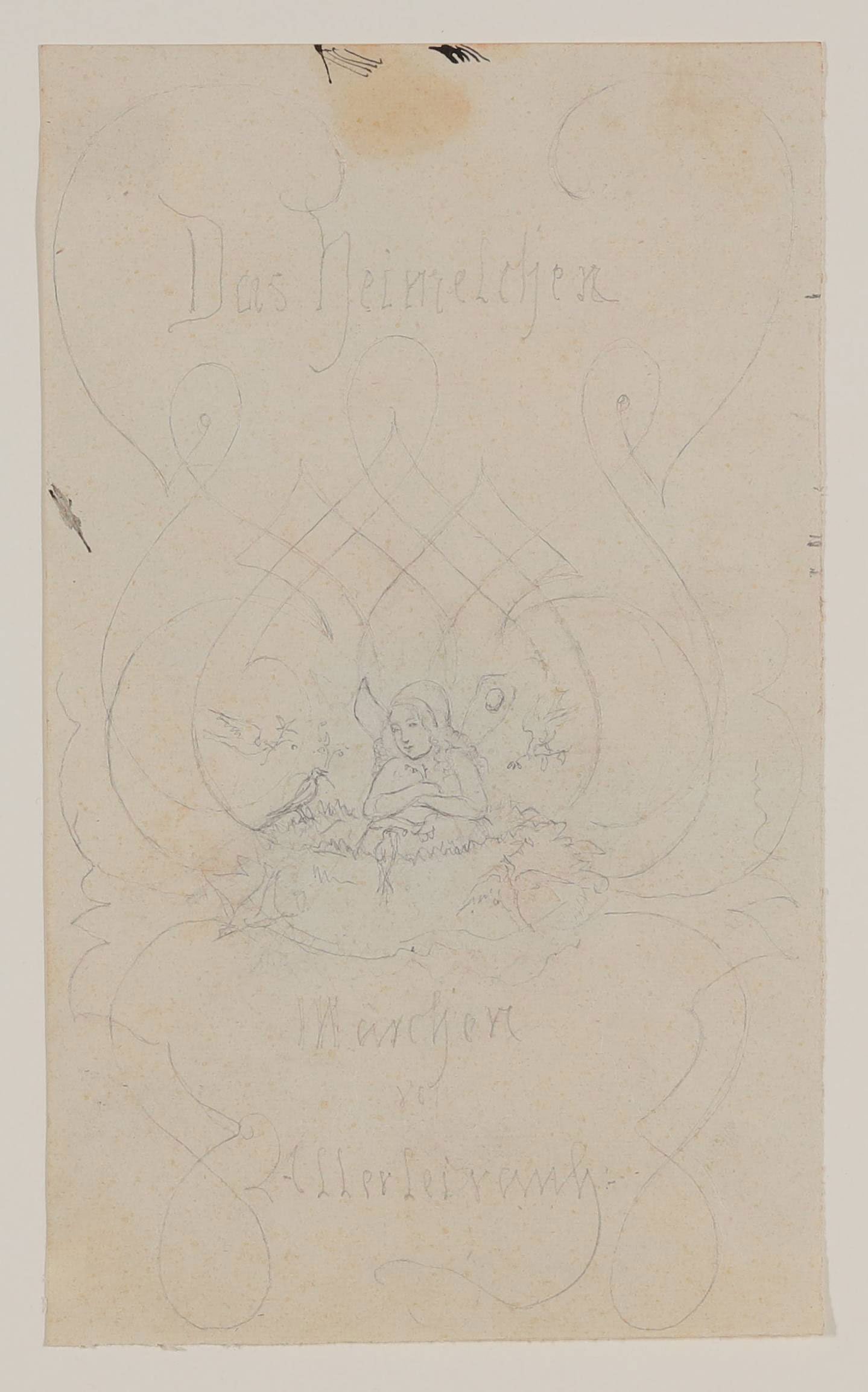 Gisela von Arnim, Illustration zum Märchen "Das Heimelchen": Heimelchen im Grase sitzend [Vorzeichnung zum Titelbild]