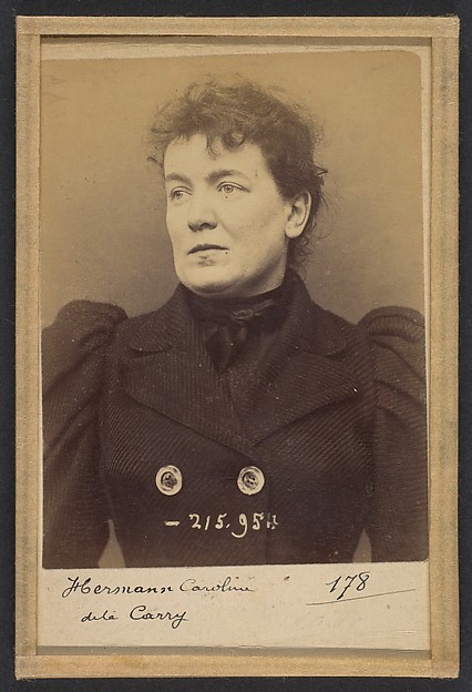 Alphonse Bertillon, Herman. Caroline. 33 ans, née à Paris Vllle. Couturière. Disposition du Préfet (Anarchie). 21/3/94.