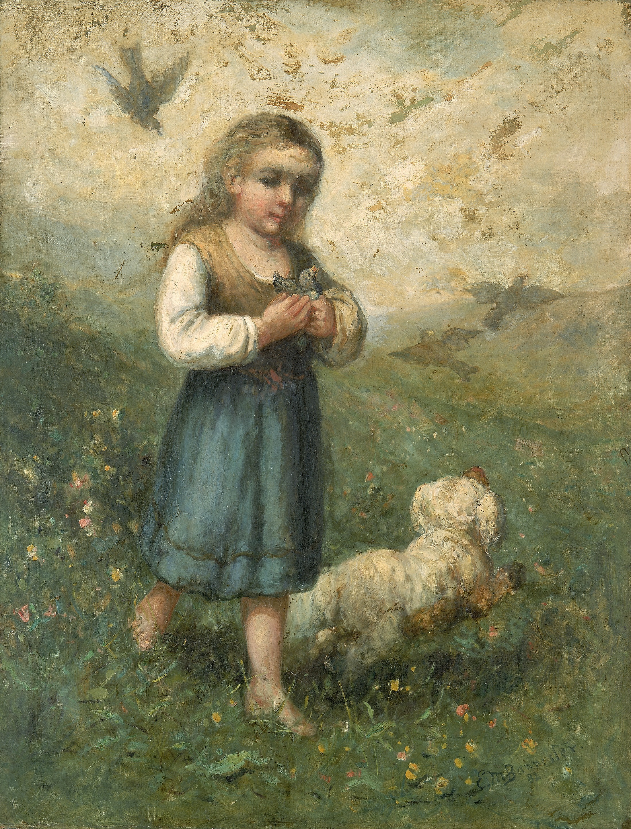 Edward Mitchell Bannister, Child with Birds and Dog