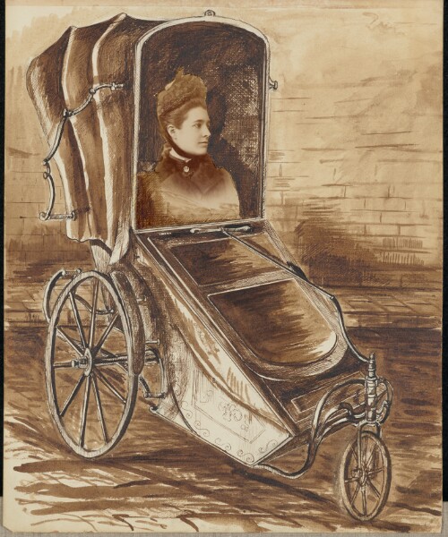 Unknown, [Woman in a three-wheel carriage]