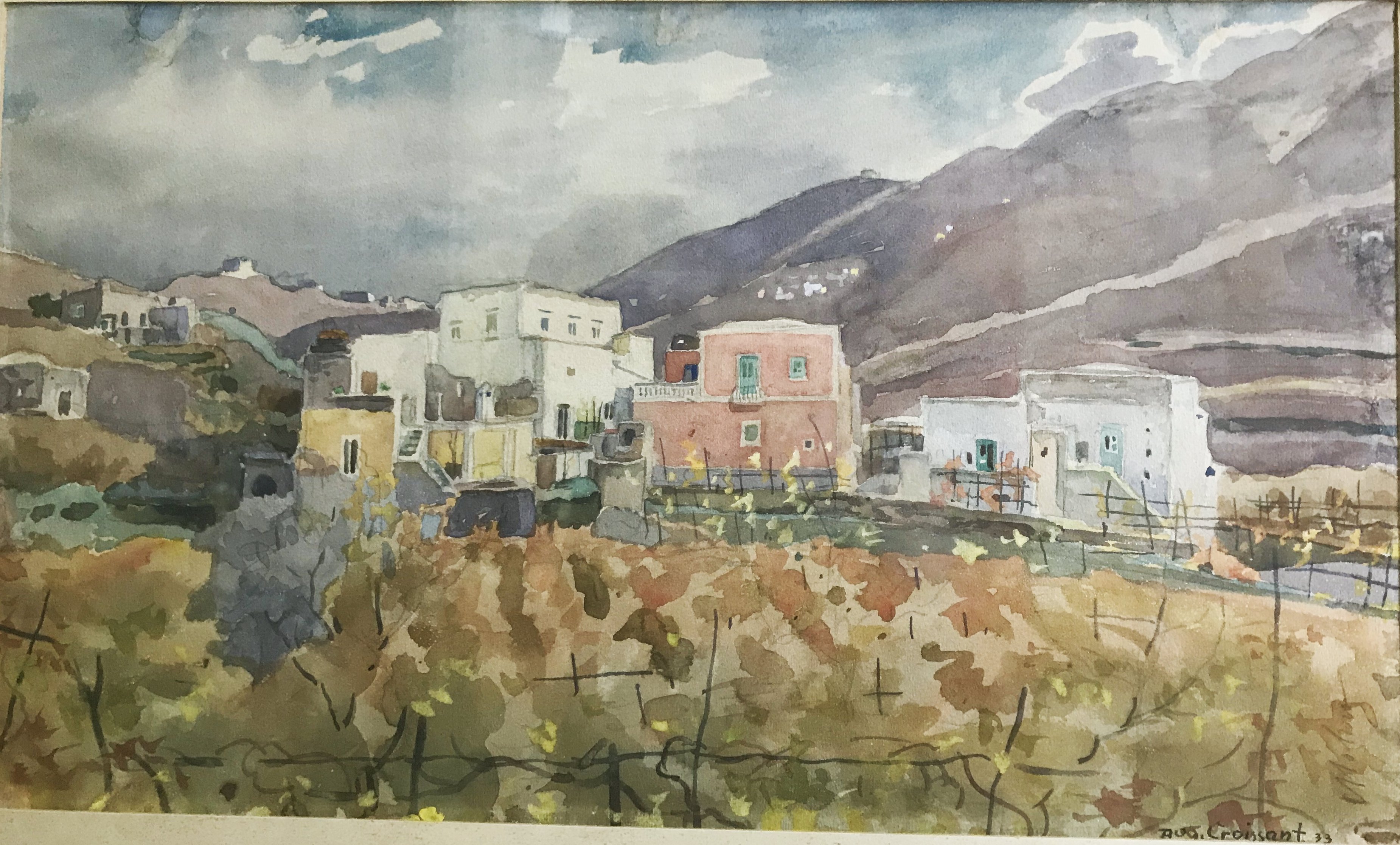 August Croissant, Südliche Landschaft mit Weingärten