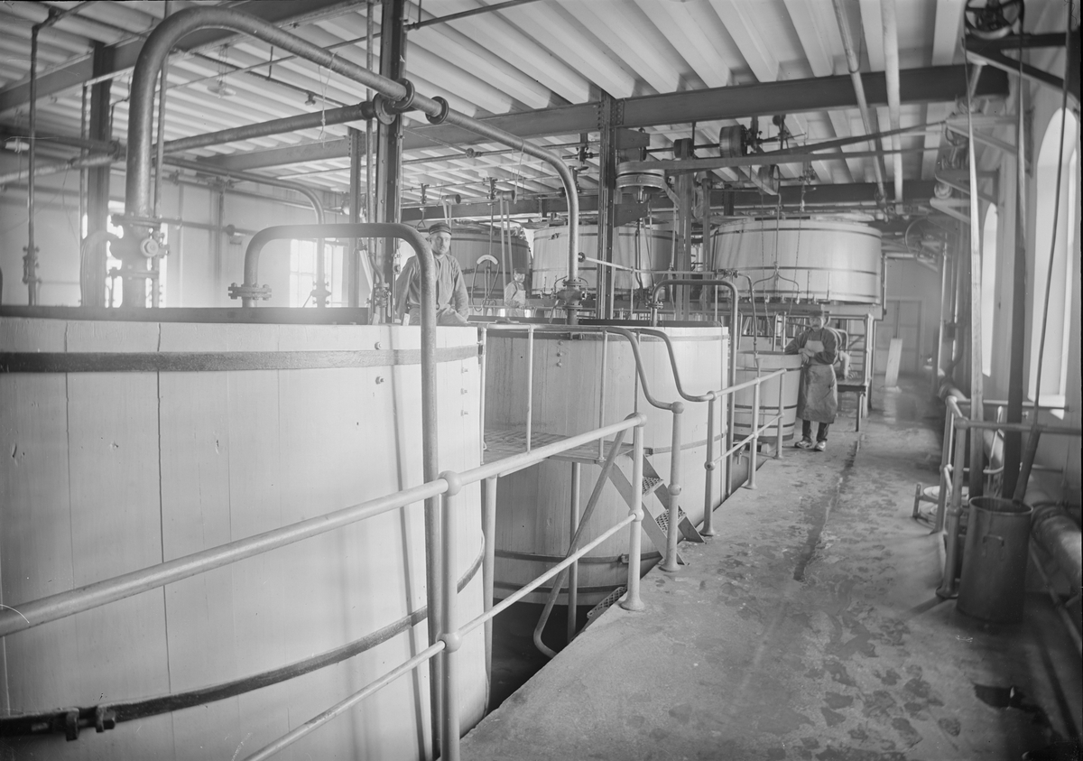 Henri Osti's Fotografiateliér, Hunters in the Yeast Factory, Upsala Ångqvarns AB, Östra Åä, Uppsala okring 1913