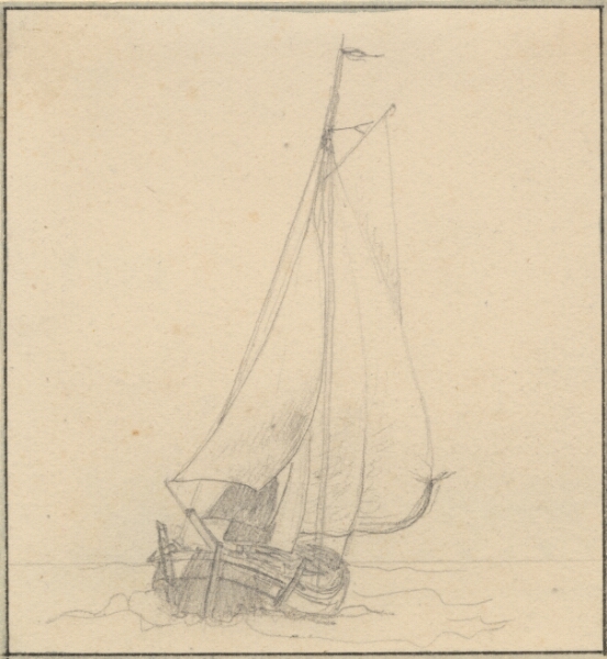 C.W. Eckersberg, En jagt under sejl set forfra.