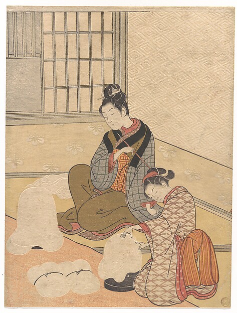 Suzuki Harunobu, Evening Snow on the Nurioke, from the series Eight Parlor Views