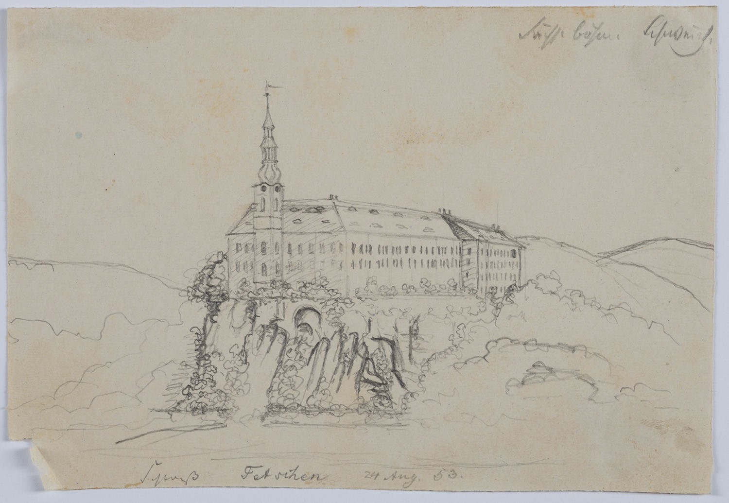 Rudolf Lutter, Tetschen (Böhmen): Schloss von Südwesten über die Elbe