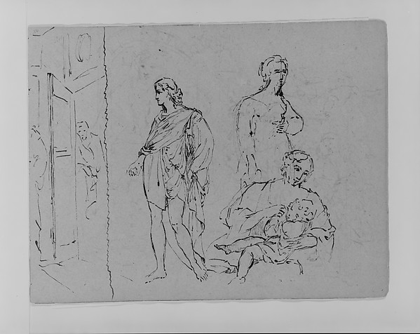 Thomas Sully, Compositional Study: Standing Draped Man, Female Figure (from Sketchbook)