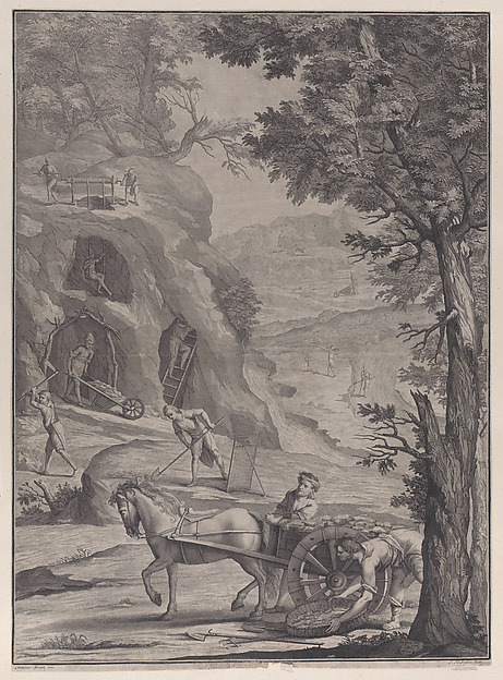Jacob Houbraken, Men quarrying or mining for gold, from "Danubius Pannonico-Mysicus" (Volume 3)