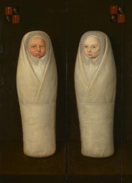 anonymous, Portrait of Swaddled Twins: The Early-Deceased Children of Jacob de Graeff and Aeltge Boelens