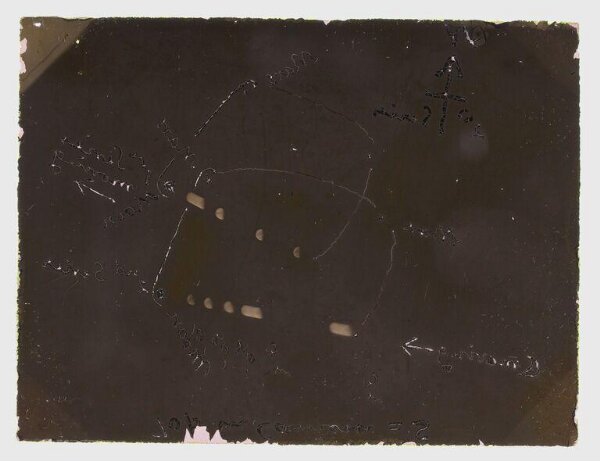 unknown, Autochrome plate to photograph the Moon and Mars together, in hopes that the trail of Mars might draw a red trail