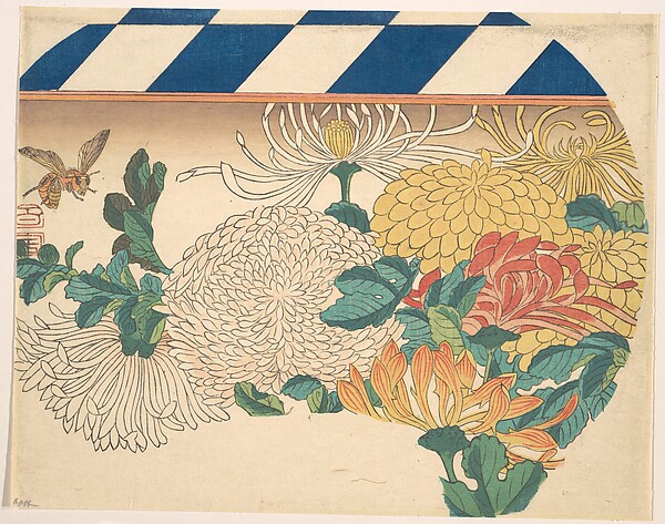 Utagawa Hiroshige, Chrysanthemums in Fan-shaped Design