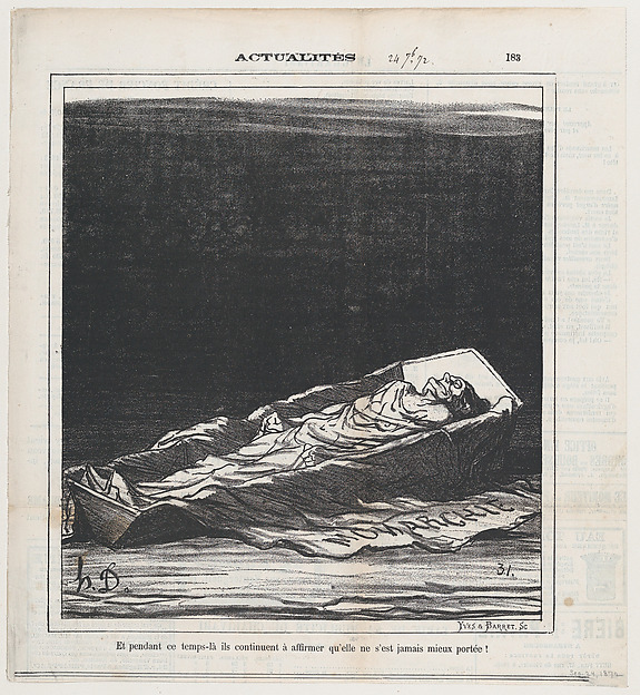 Honoré Daumier, Meanwhile they keep on insisting that she has never been better!, from 'News of the day,' published in Le Charivari, September 24, 1872