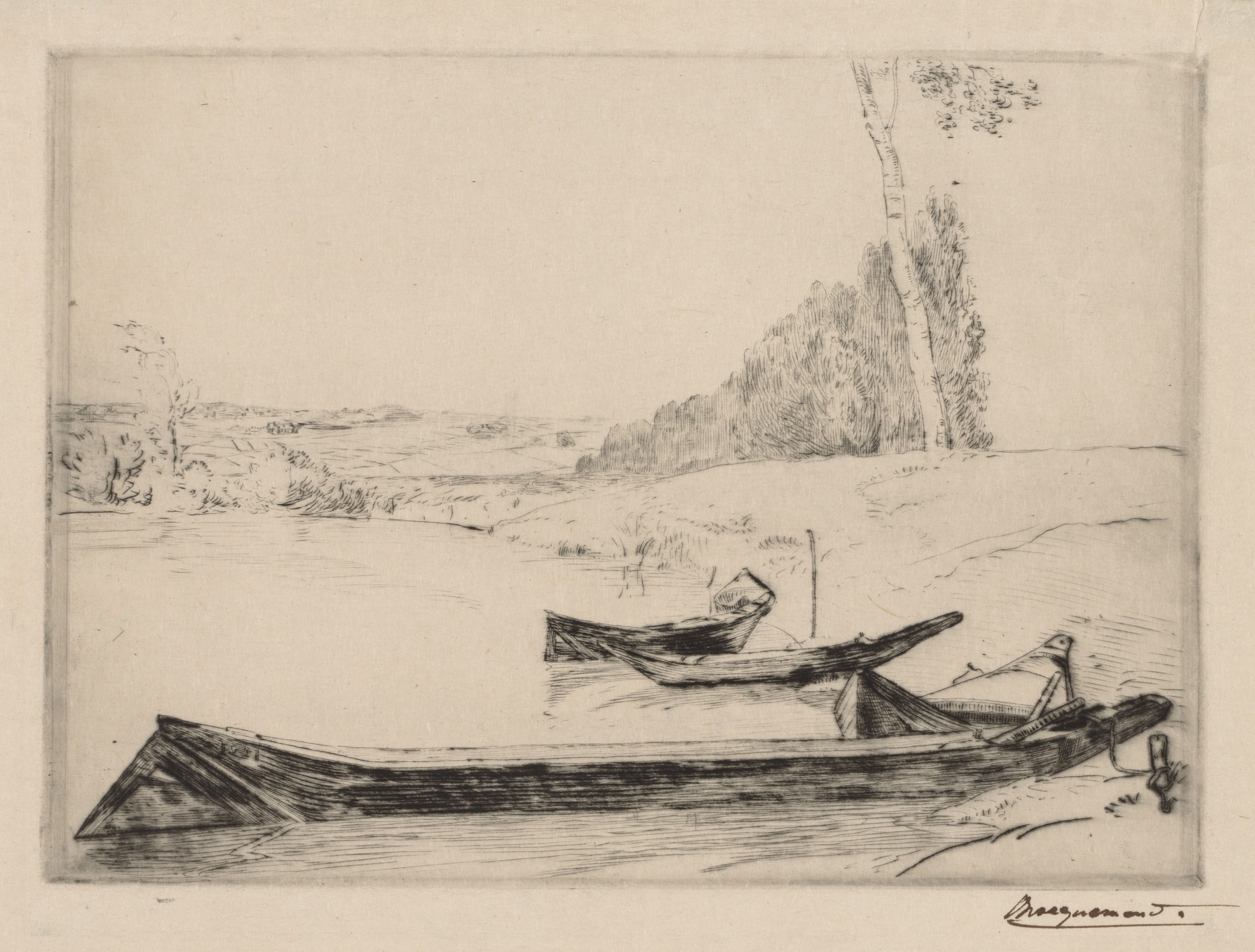 Félix Bracquemond, Small ferry-boats on the banks oft he Seine