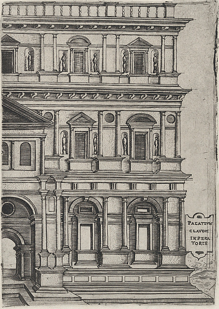 Anonymous, Italian, 16th century, Palatium Claudie Imperatoris, from a series depicting (reconstructed) buildings from Roman antiquity