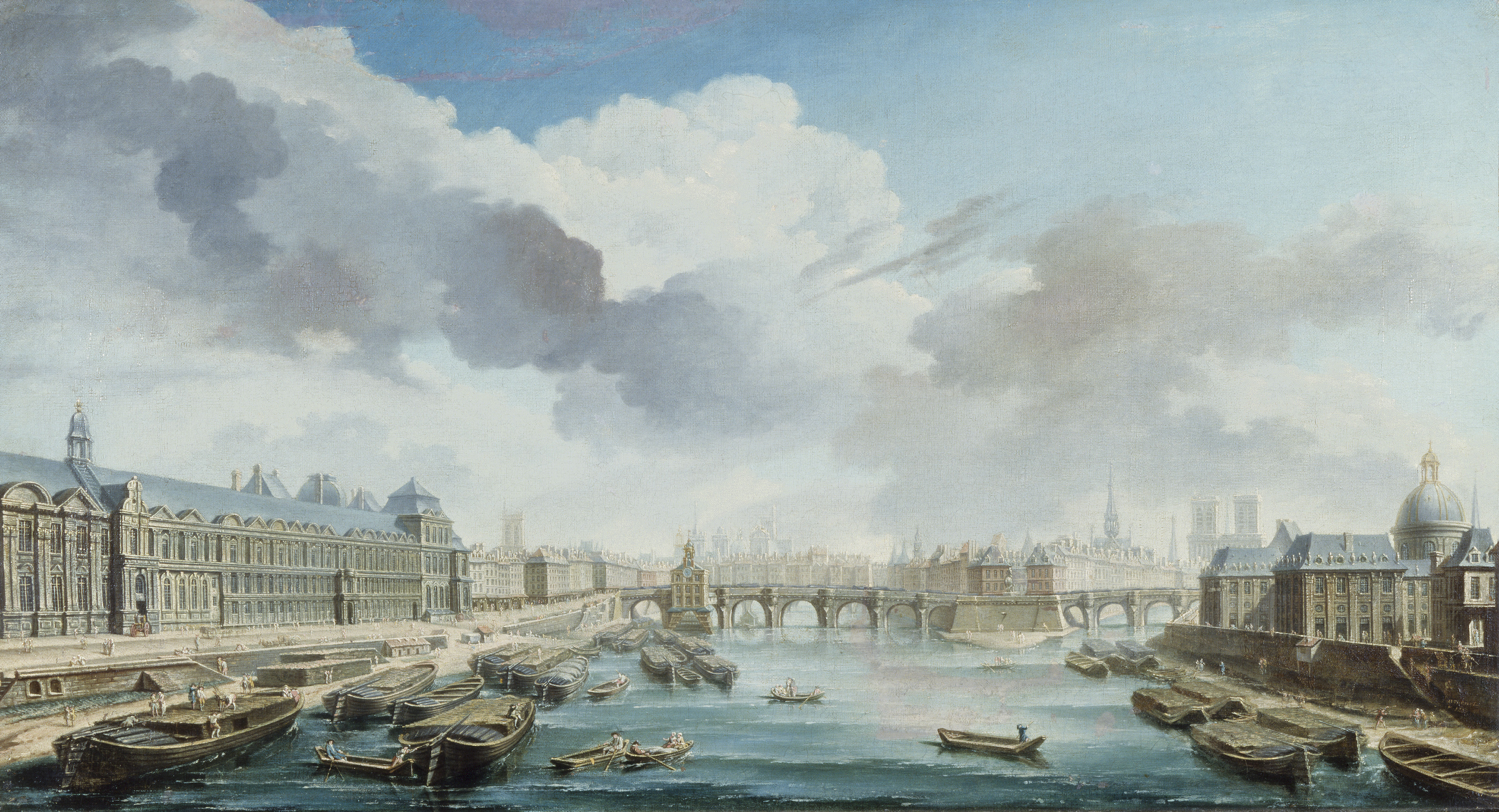 Nicolas Jean-Baptiste Raguenet, Le Louvre, le Pont-Neuf et le Collège des Quatre-Nations, actuel Institut de France, vus du pont Royal