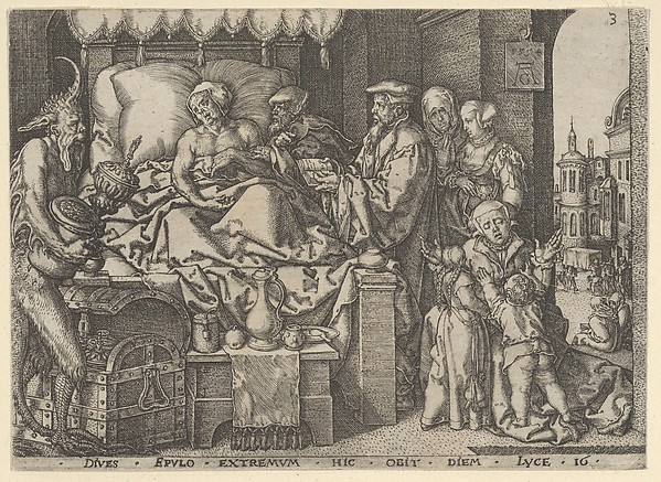Heinrich Aldegrever, The Rich Man on His Deathbed, from "The Parable of the Rich Man and Lazarus"