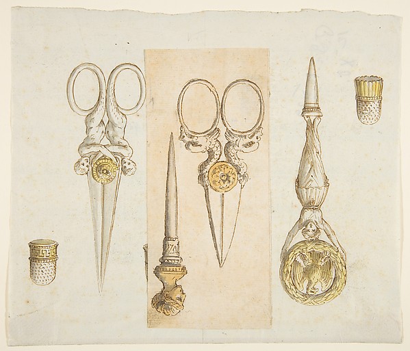Anonymous, French, 19th century, Designs for Scissors, Punches, and Thimbles