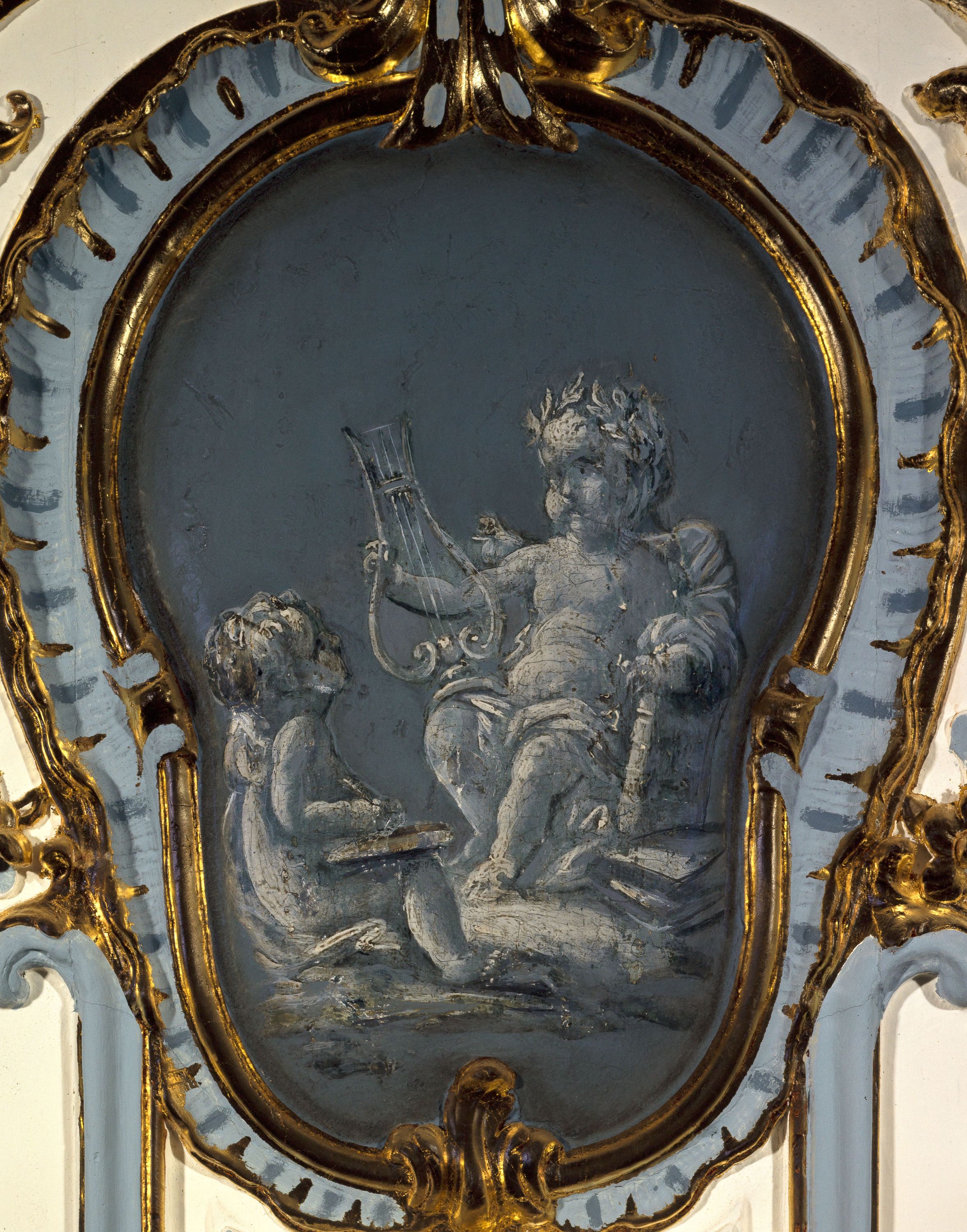 Anonyme, Deux amours poètes, une lyre, une couronne de laurier