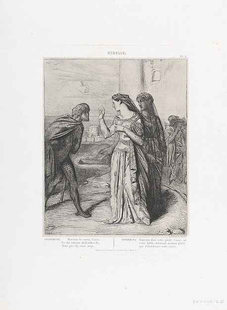 Théodore Chassériau, "Therefore, be merry Cassio": plate 6 from Othello (Act 3, Scene 3)