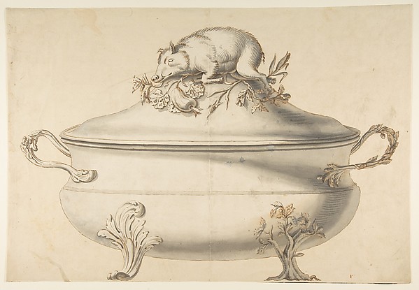 Anonymous, French, 19th century, Design for a Soup Tureen with Pig on Top