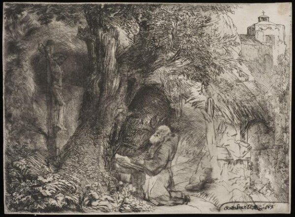 Rembrandt van Rijn, St Francis beneath a tree praying