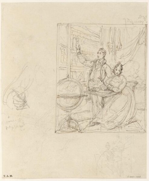 George Chinnery, Studies for a portrait of a Western couple in a library