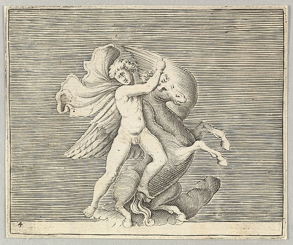 Anonymous, Italian, 16th century, Man Grappling with Winged Horse, from "Ex Antiquis Cameorum et Gemmae Delineata/ Liber Secundus/et ab Enea Vico Parmen Incis"