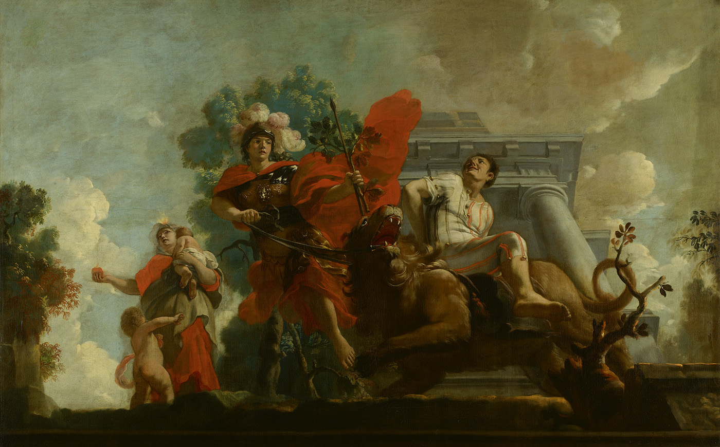 Gerard de Lairesse, Fortitudo breidelt de zotheid : Allegorische voorstelling van de verzorging van leprozen en onnozelen